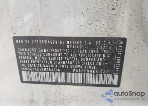 2017 Volkswagen Golf Gti Autobahn 4-Door/S 4-Door/Se 4-Door/Sport 4-Door из США, поврежденный, VIN 3VW547AU1HM054806